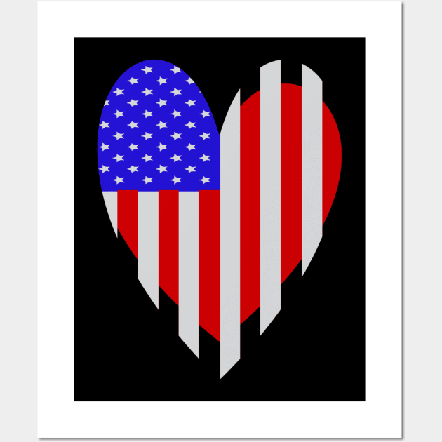 USA Red Heart Love Flag Wall Art by KZK101